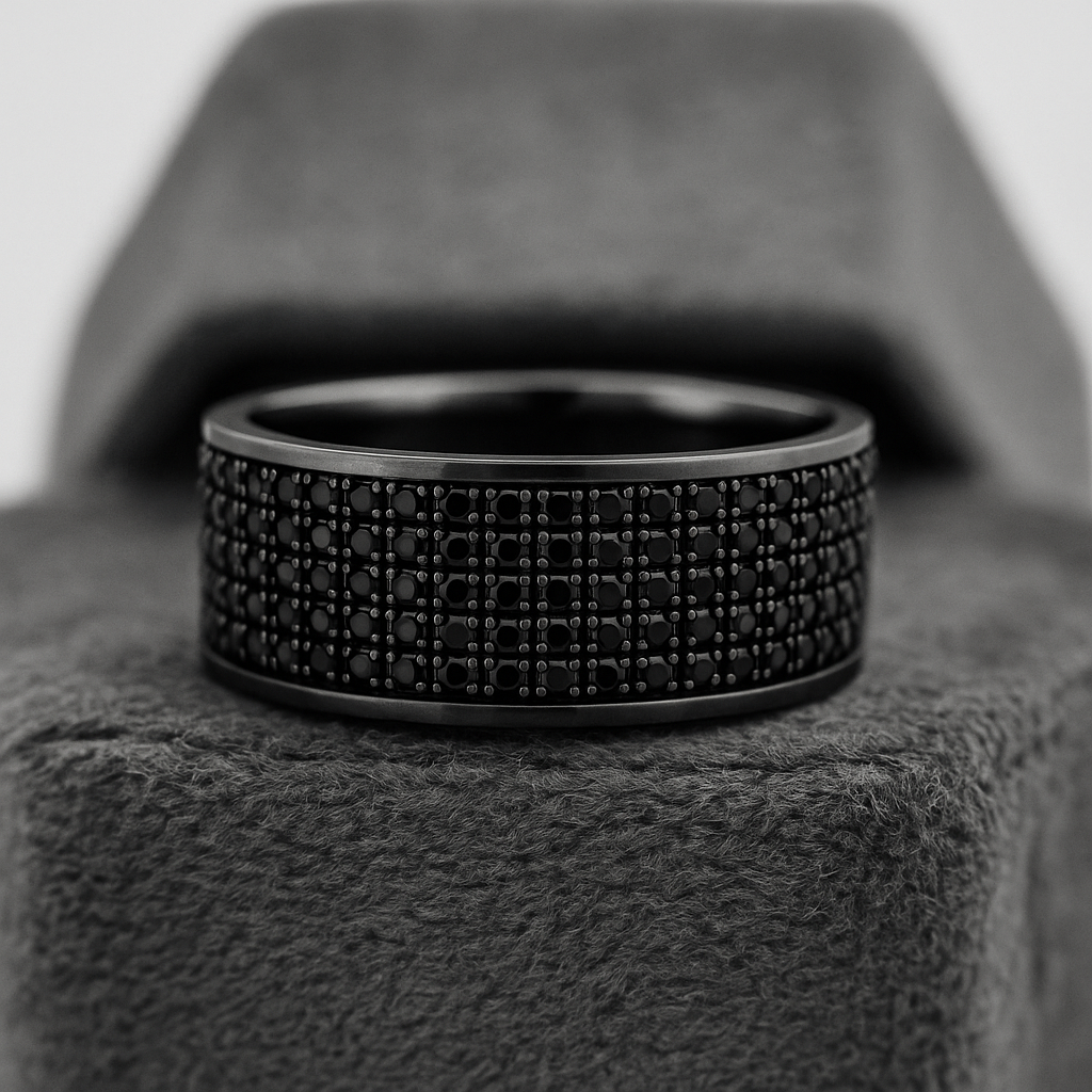Men's Black Ring With Black Diamond Full Eternity Anniversary Rings For Men