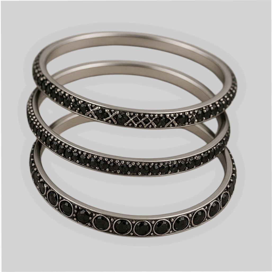 Black moissanite dimond studded metal bangales