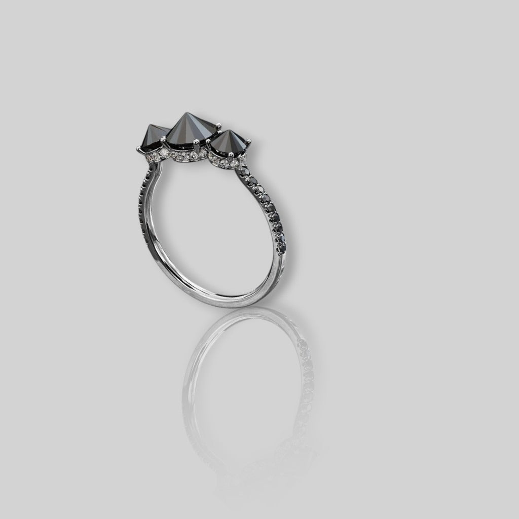 Triple moissanite Black Diamond Statement Ring