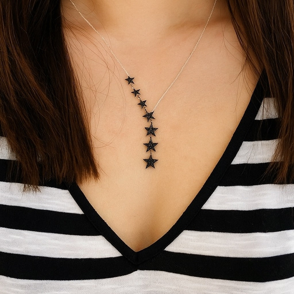 Elegant moissanite Black Star Pendant Necklace