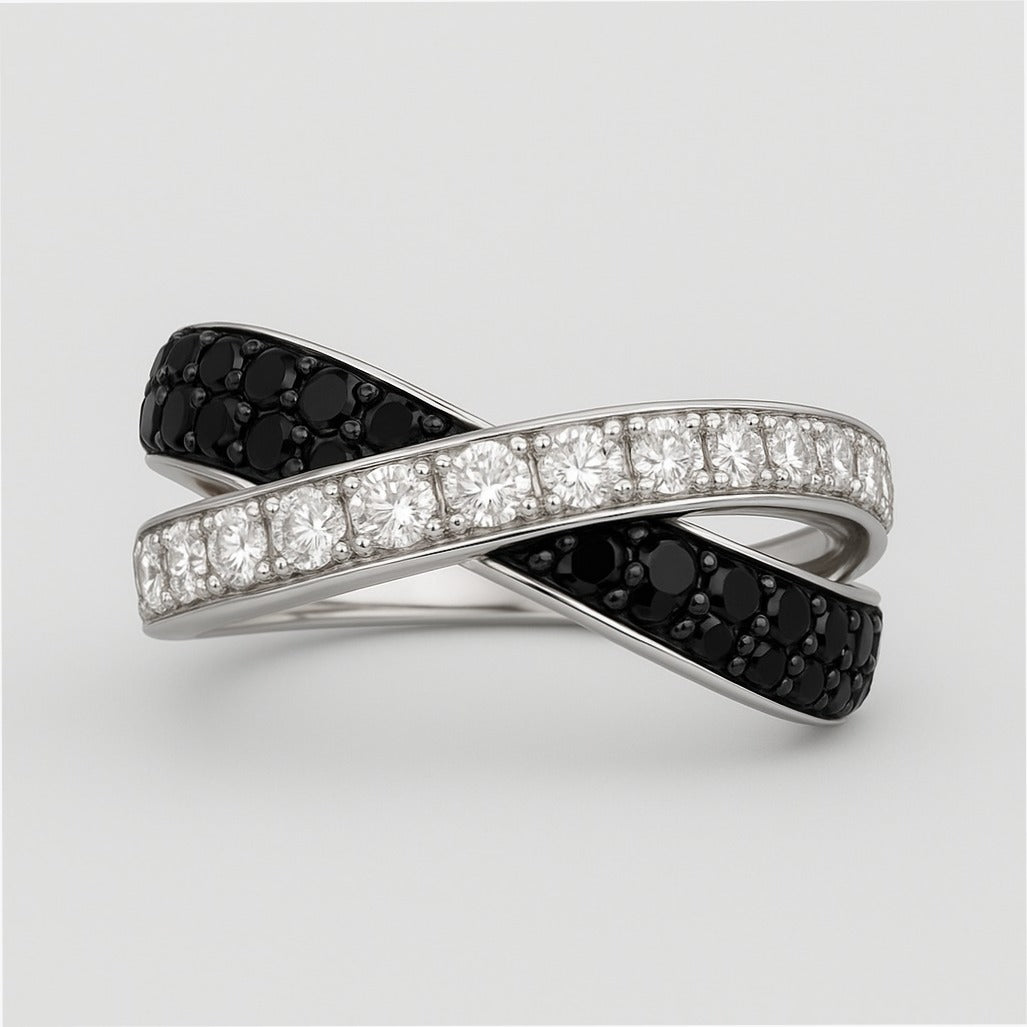 Cress-Cross black and white moissanite dimond bands