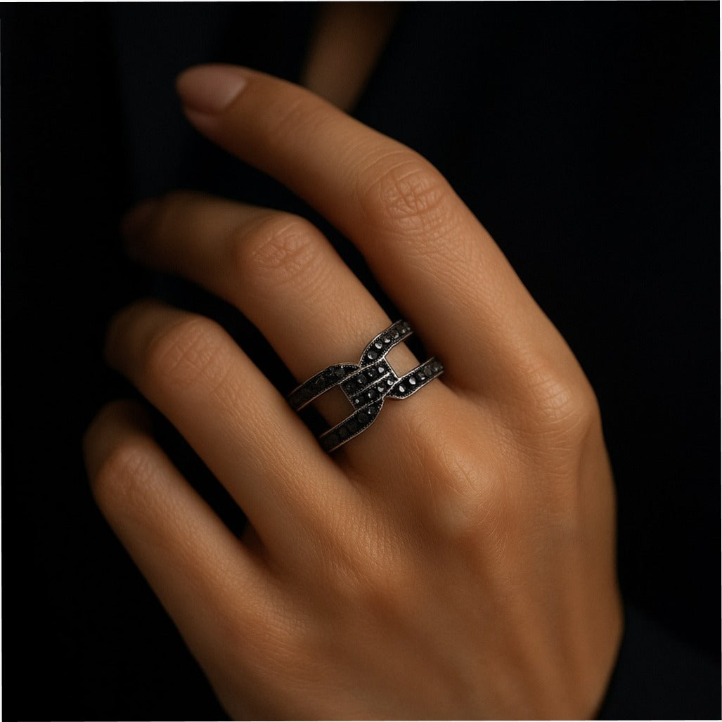 Bold black moissanite dimond ring