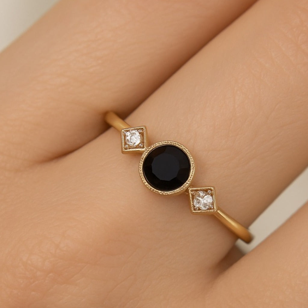 Moissanite Black Diamond Gold Ring