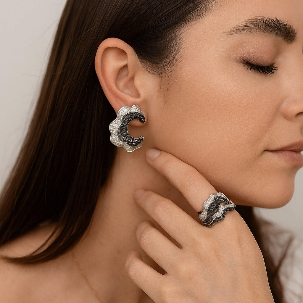 Black & White Diamond ring and earrings