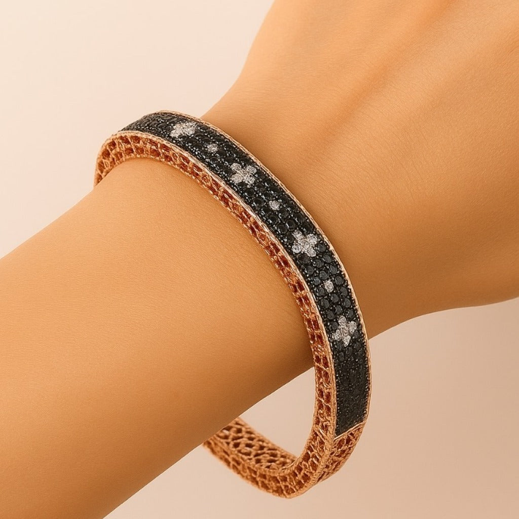 moissanite Black and White Diamonds on Hand  Bracelet