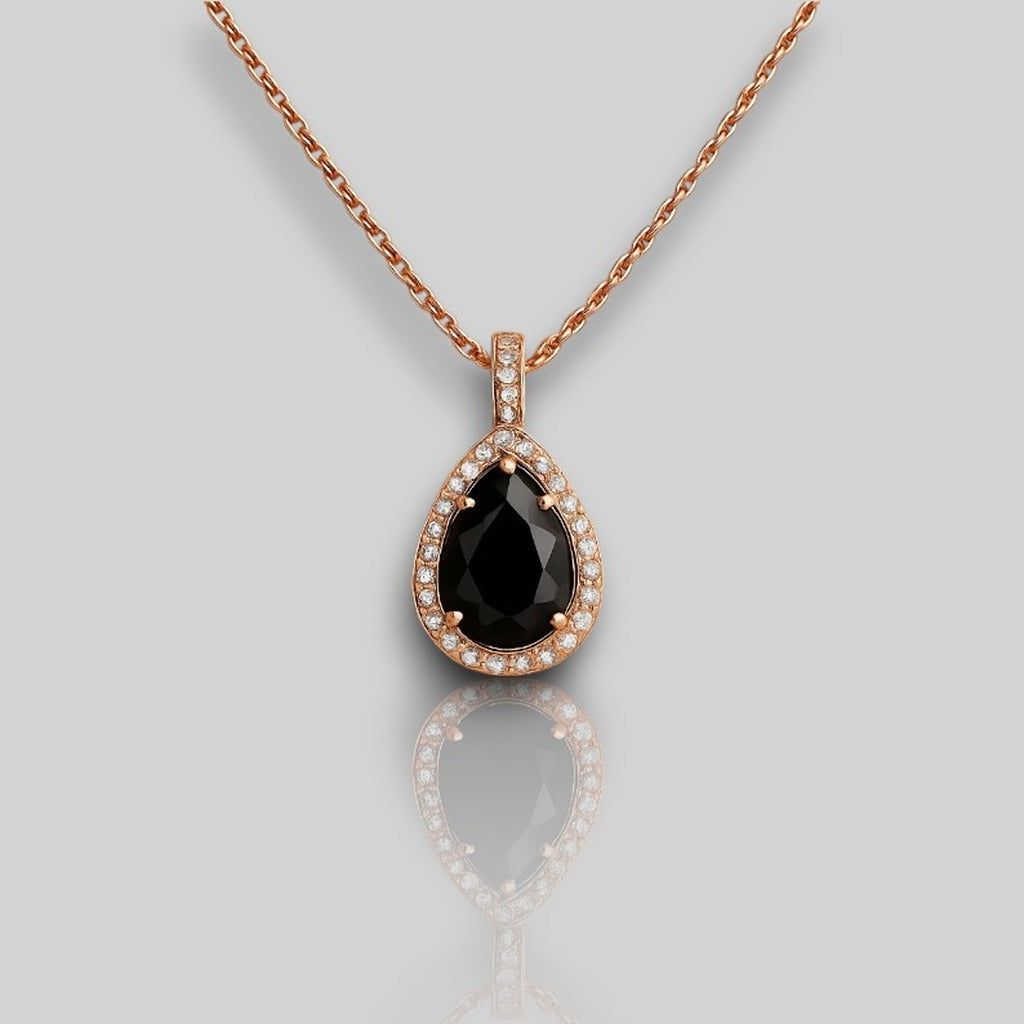 Elegant Teardrop Black Onyx Pendant Necklace