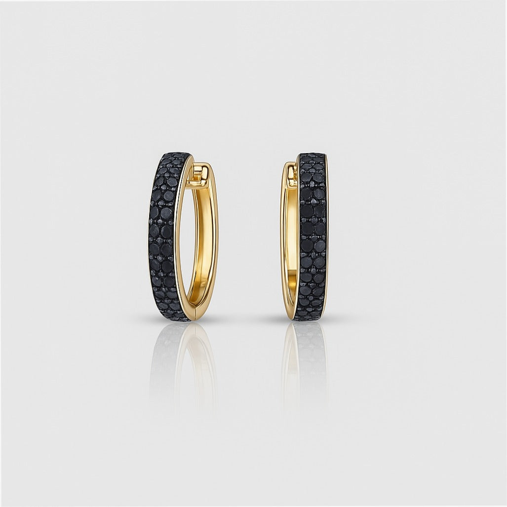 Black moissanite dimond gold hoop earring