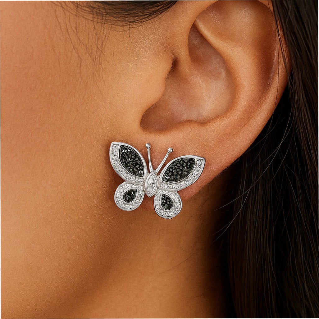 Elegant Black and white Butterfly Stud Earrings