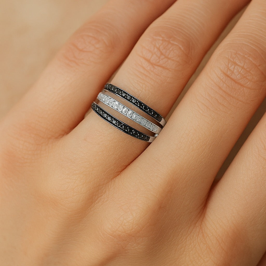 Triple black moissanite dimond ring