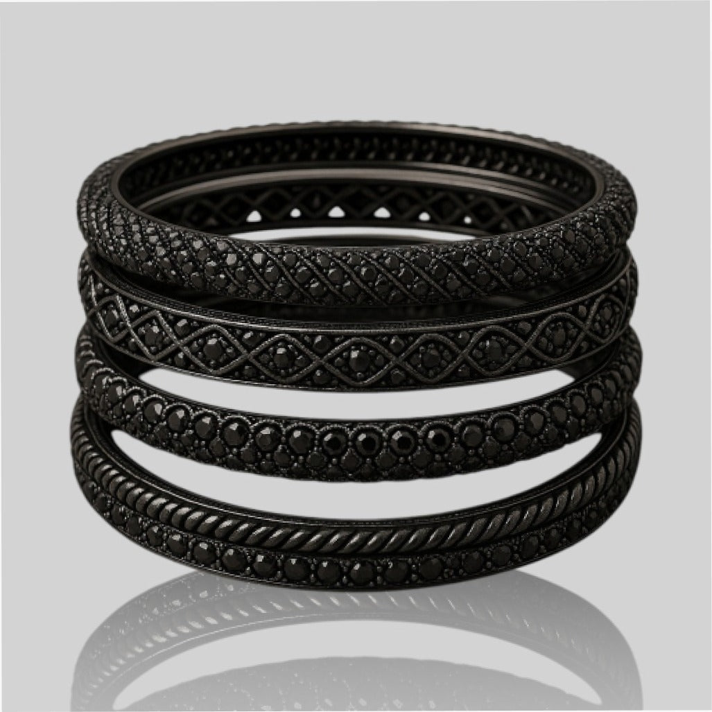 Bold Black Crystal Bangle Set