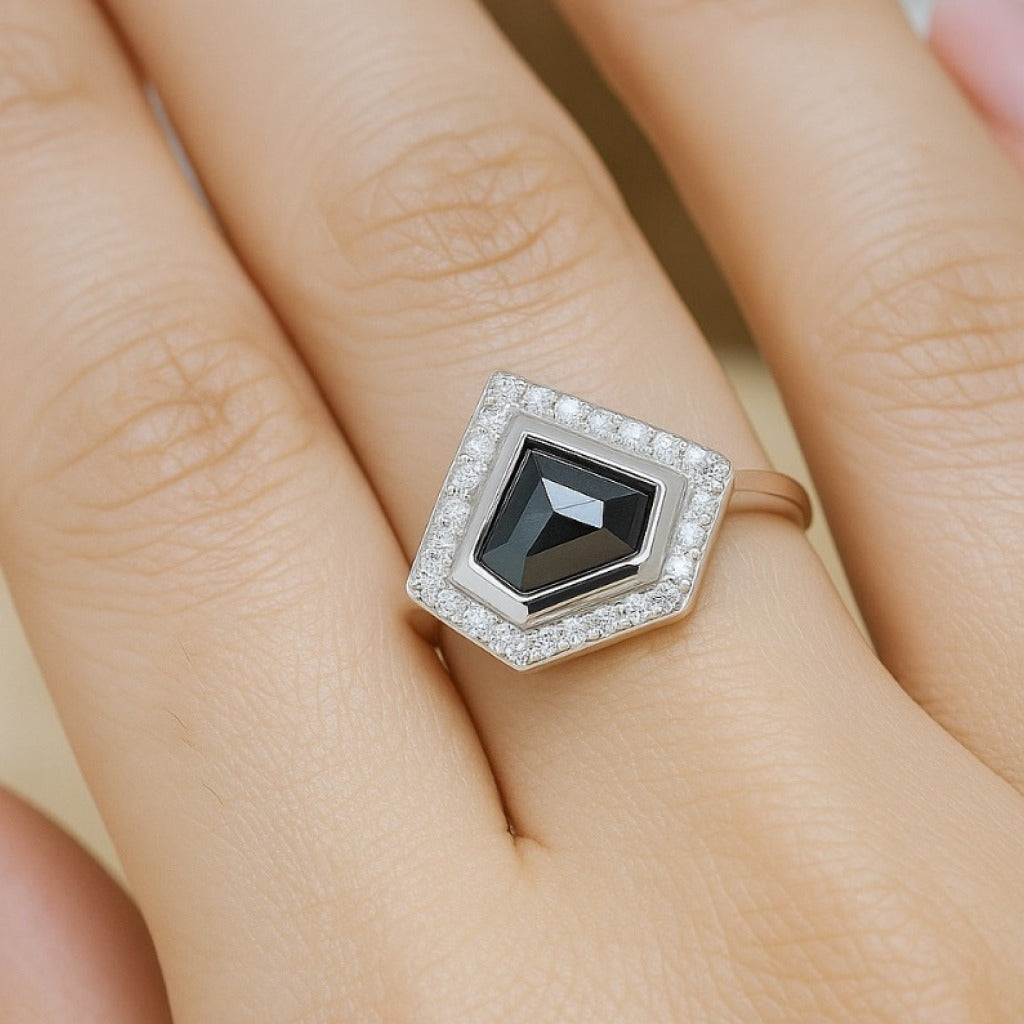 moissanite Black Diamond Halo Ring