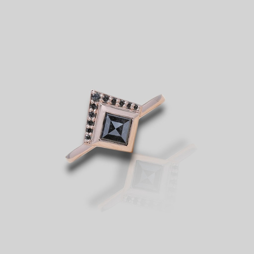 moissanite Black Diamond Rose Gold Ring