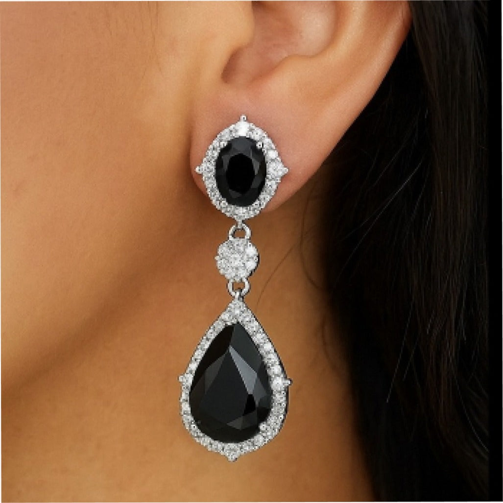 Elegant Black and white Onyx Drop Earrings