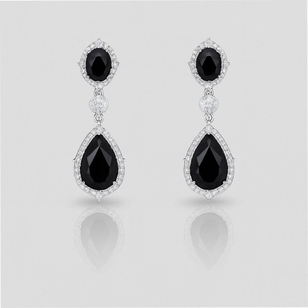 Elegant Black and white Onyx Drop Earrings