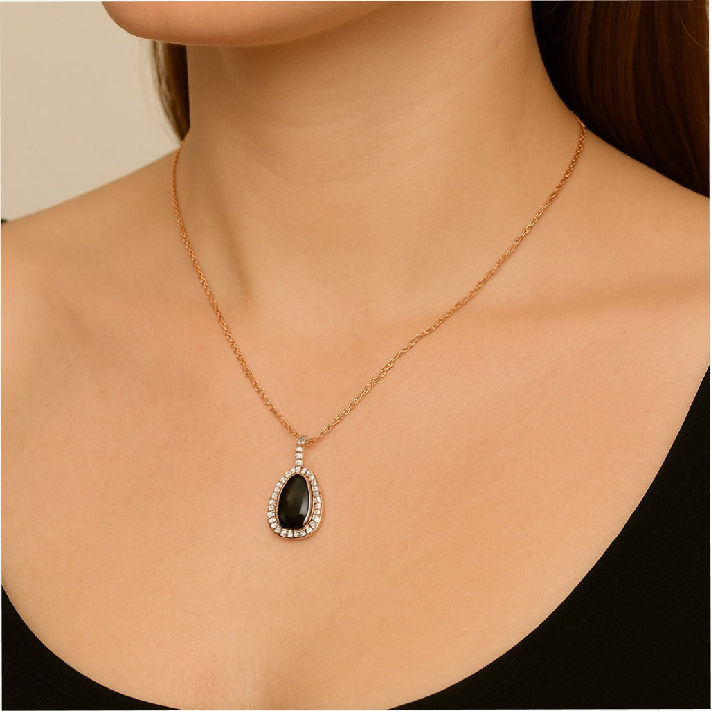 Elegant Teardrop Black Onyx Pendant Necklace