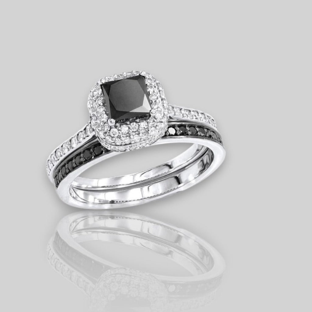 Elegant moissanite Black Diamond Halo Bridal band