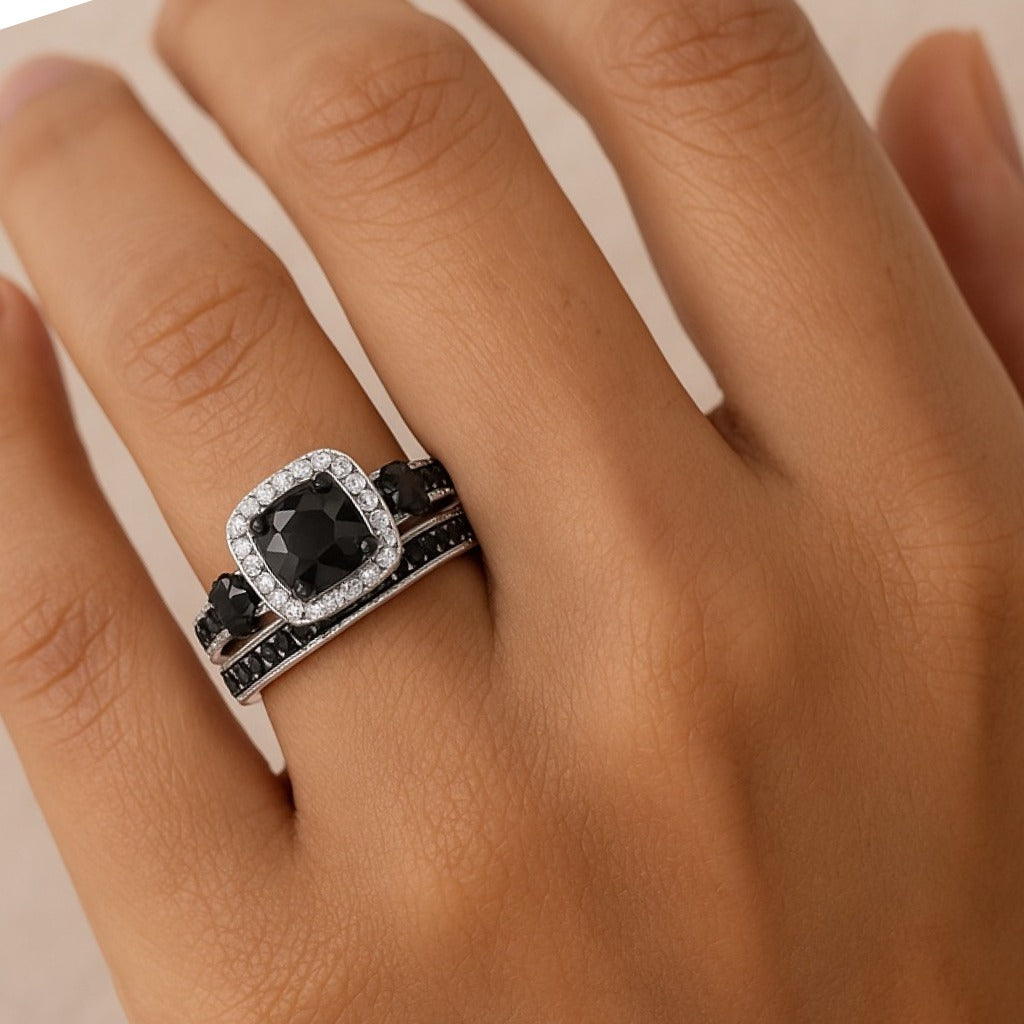 moissanite Black Diamond Halo Bridal band