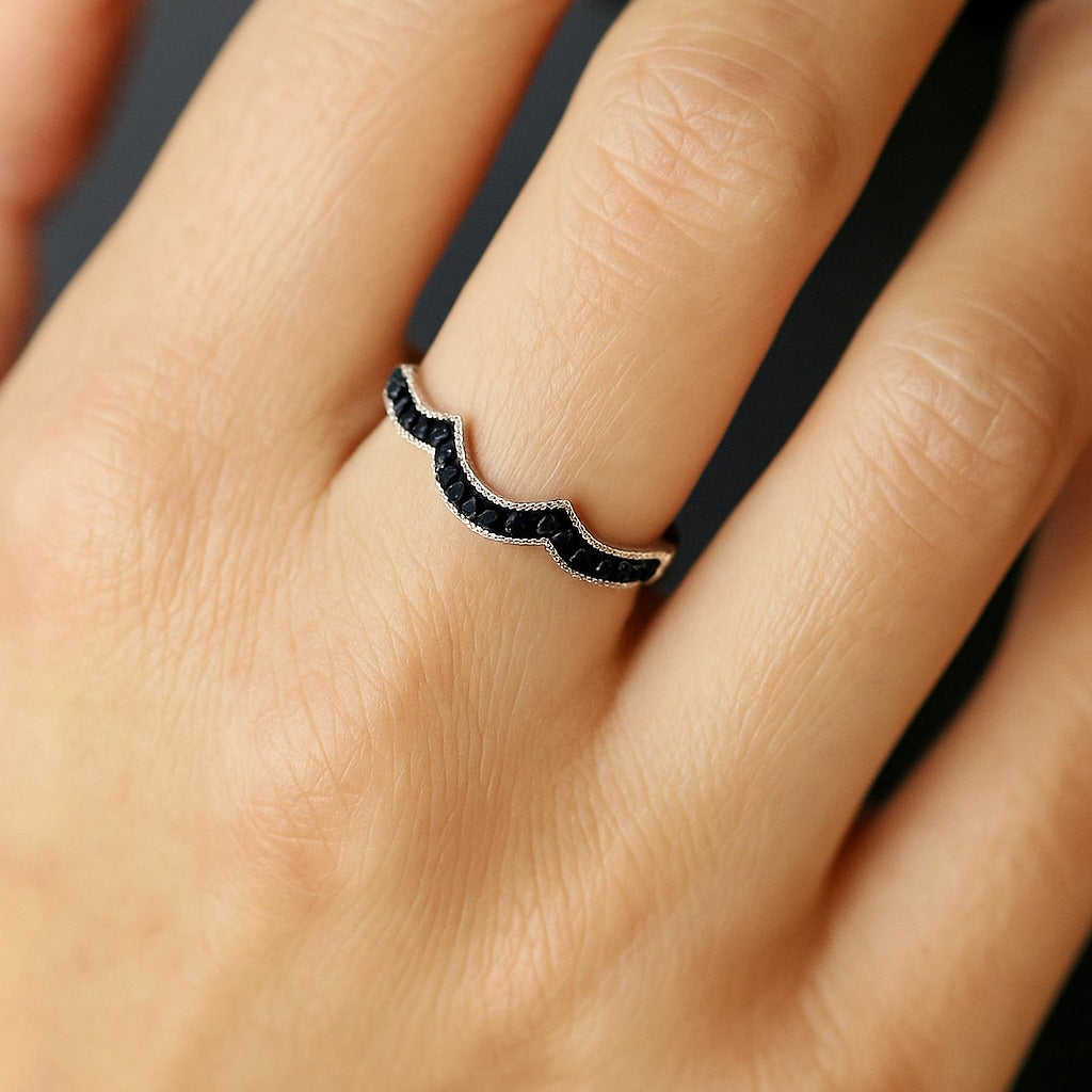 Elegant Black Diamond Wave Ring