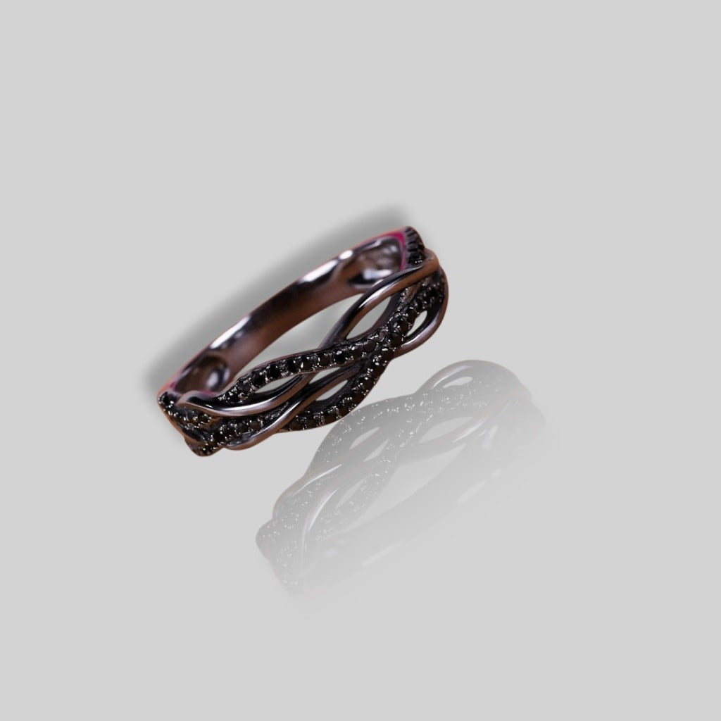 Black Diamond Infinity Ring on Hand