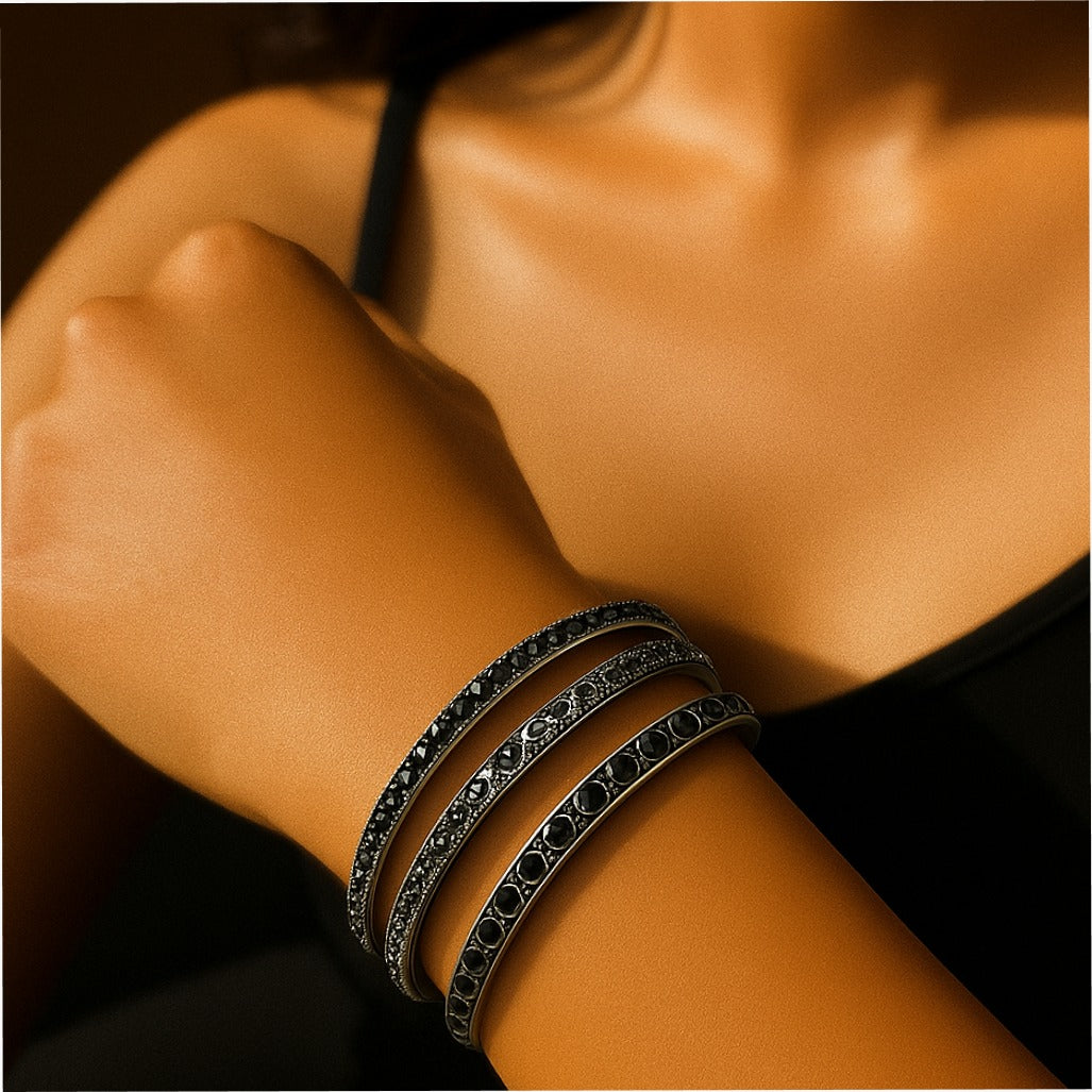 Black moissanite dimond studded metal bangales