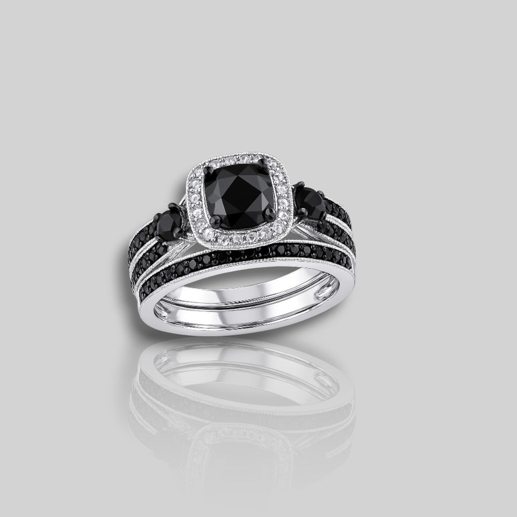 moissanite Black Diamond Halo Bridal band