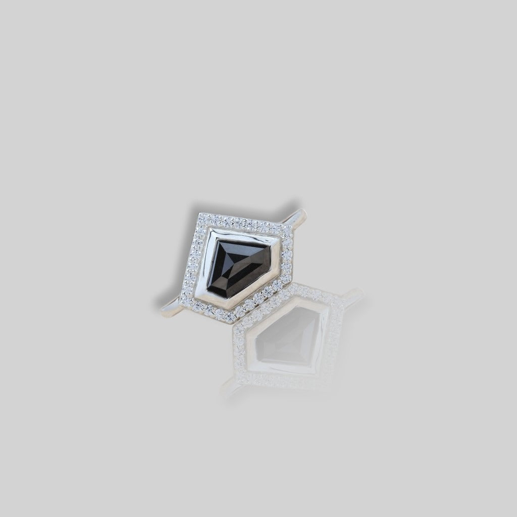 moissanite Black Diamond Halo Ring