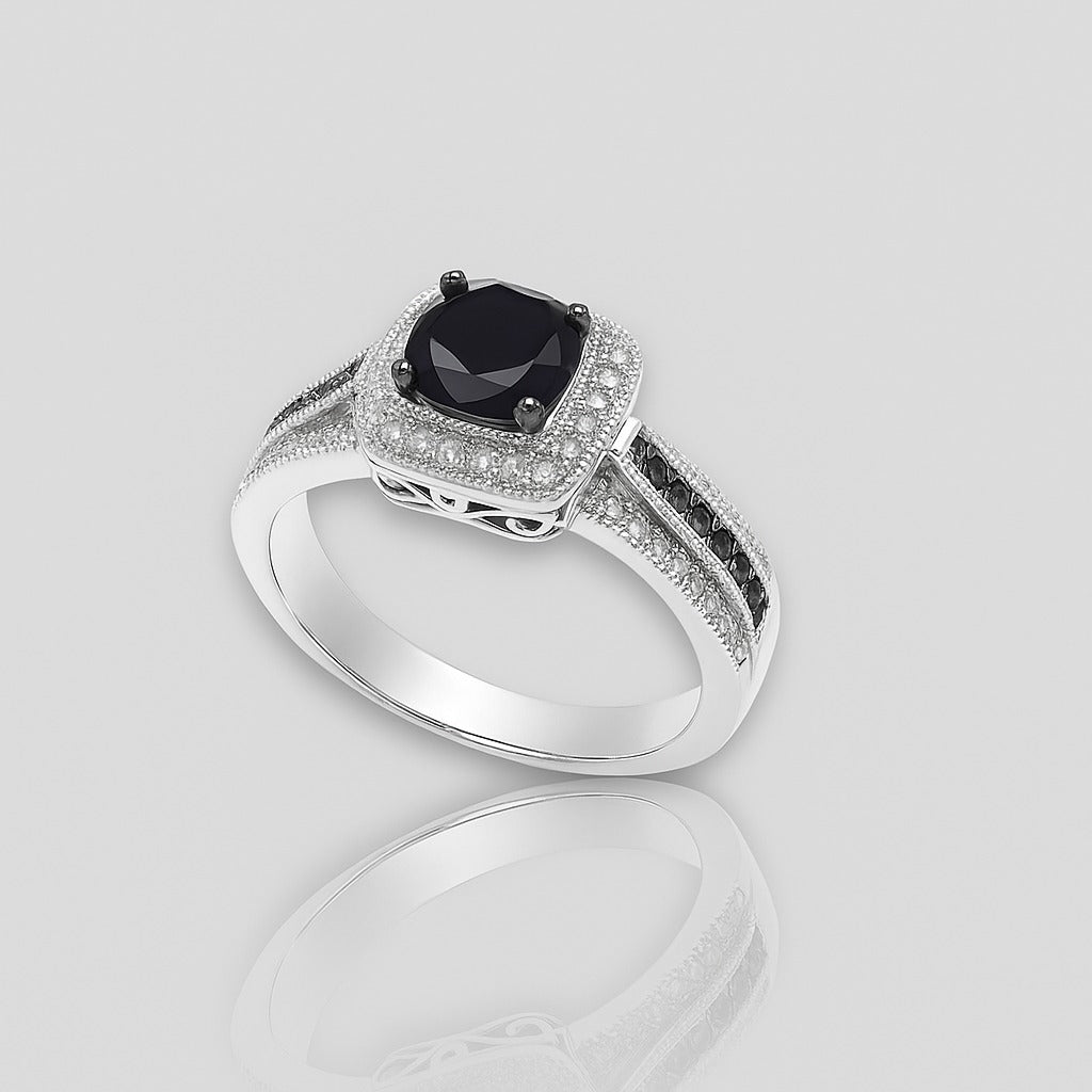 Elegant moissanite black dimond halo ring