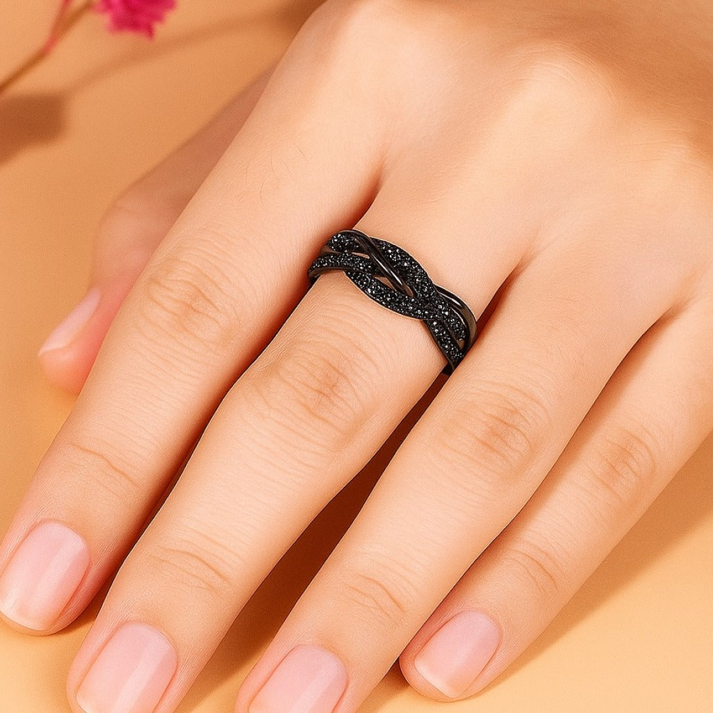 Black Diamond Infinity Ring on Hand