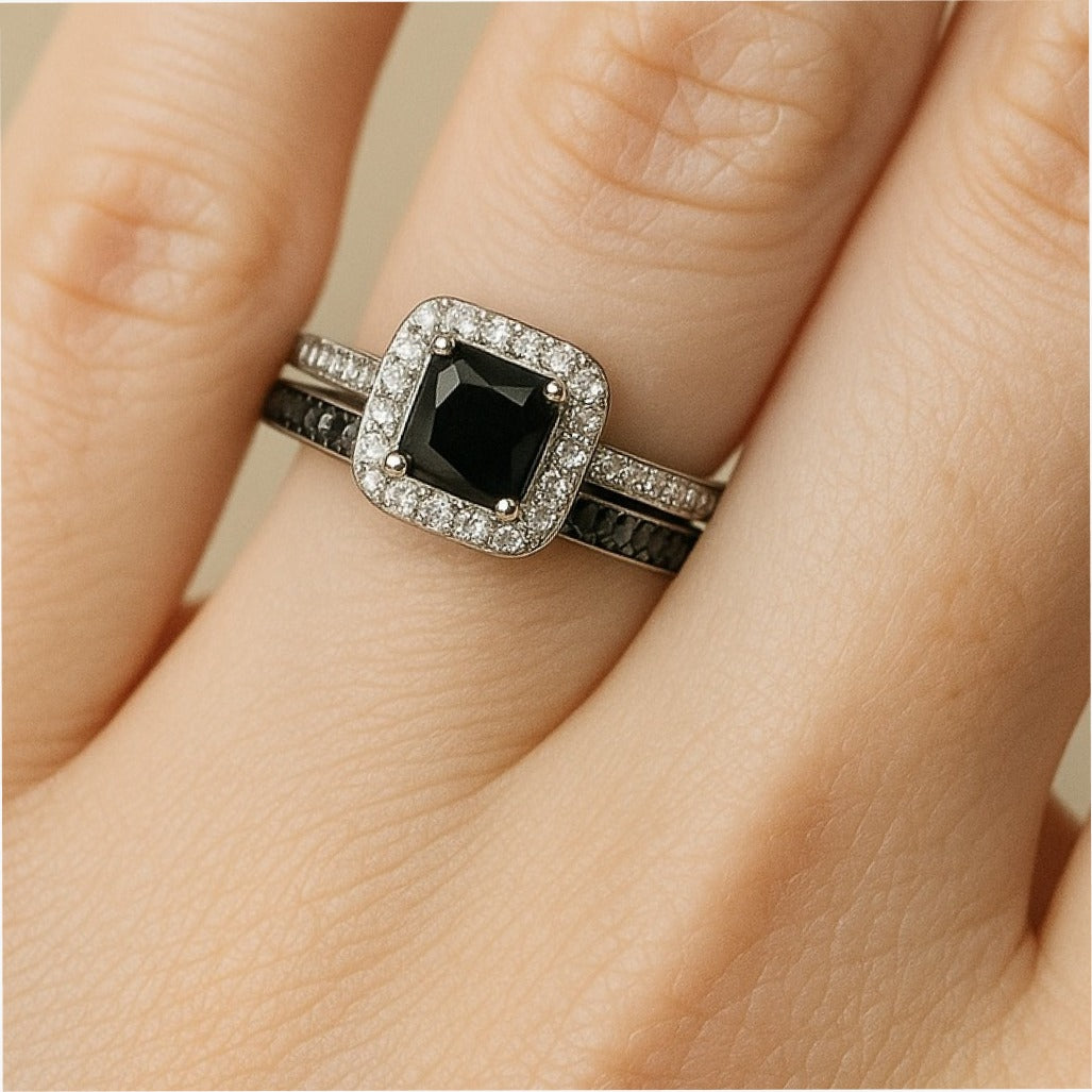 Elegant moissanite Black Diamond Halo Bridal band